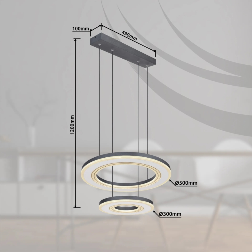 Globo - Dimbare LED hanglamp aan een koord LED/50W/230V 2700-6000K diameter 50 cm zwart + afstandsbediening