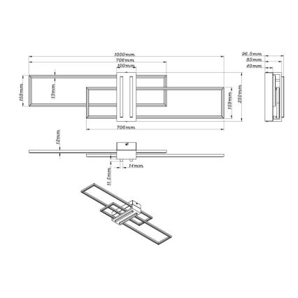 Globo - Plafonnier LED/40W/230V 3000K 25x100 cm noir