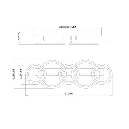 Globo - LED plafondlamp LED/34W/230V 3000/4200/600K 25x74,5 cm
