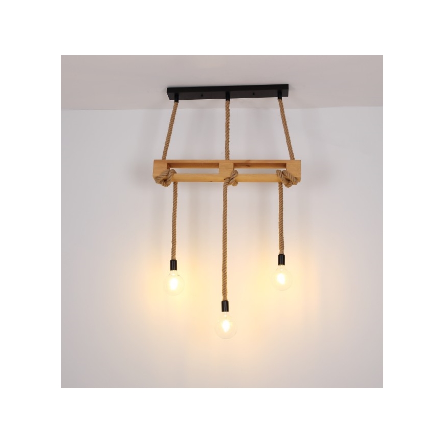 Globo - Hanglamp aan een koord 3xE27/60W/230V grenen