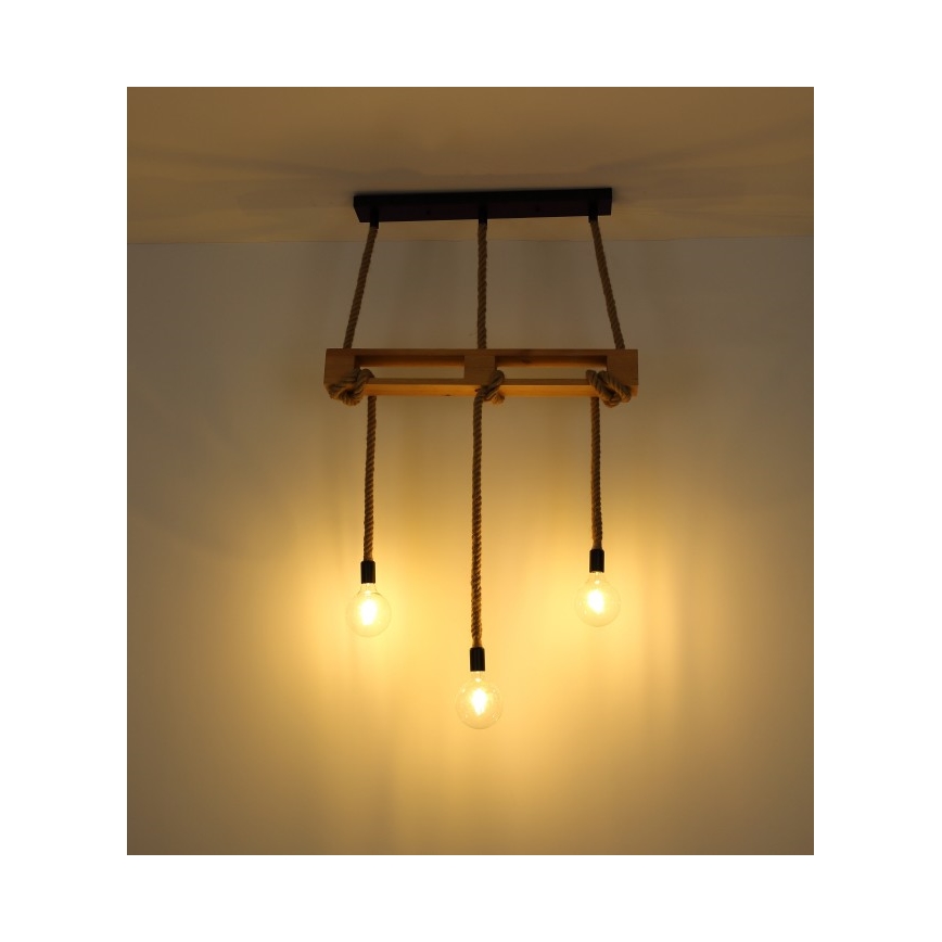 Globo - Hanglamp aan een koord 3xE27/60W/230V grenen