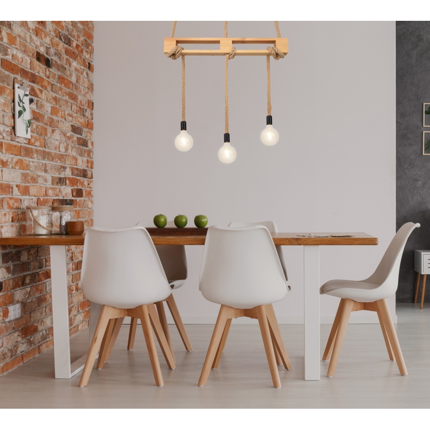 Globo - Hanglamp aan een koord 3xE27/60W/230V grenen