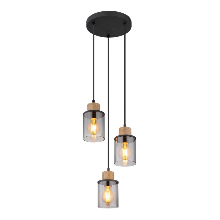 Globo - Hanglamp aan een koord 3xE27/15W/230V diameter 27 cm eiken