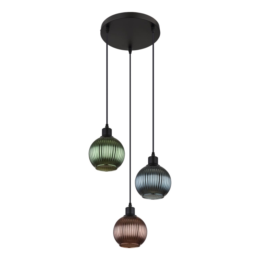 Globo - Hanglamp aan een koord 3xE27/25W/230V diameter 36 cm koper/groen/blauw