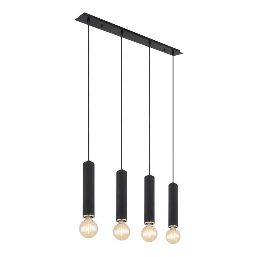 Globo - Hanglamp aan kabel 4xE27/60W/230V zwart hout