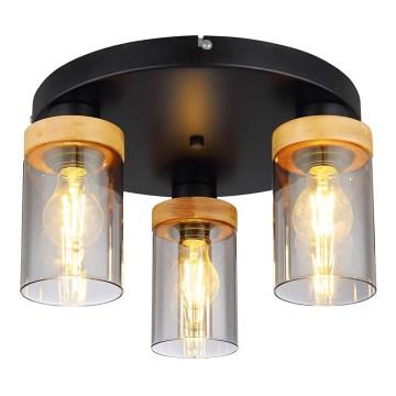 Globo - Plafondlamp 3xE27/40W/230V metaal/hout