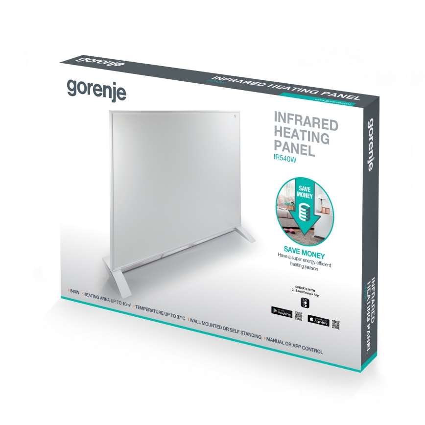 GORENJE IR540W - Slim elektrisch infraroodpaneel 540W met timer IP44 Wi-Fi wit