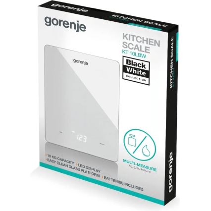 GORENJE KT10LBW - Balance de cuisine numérique, 3 piles AAA, blanche