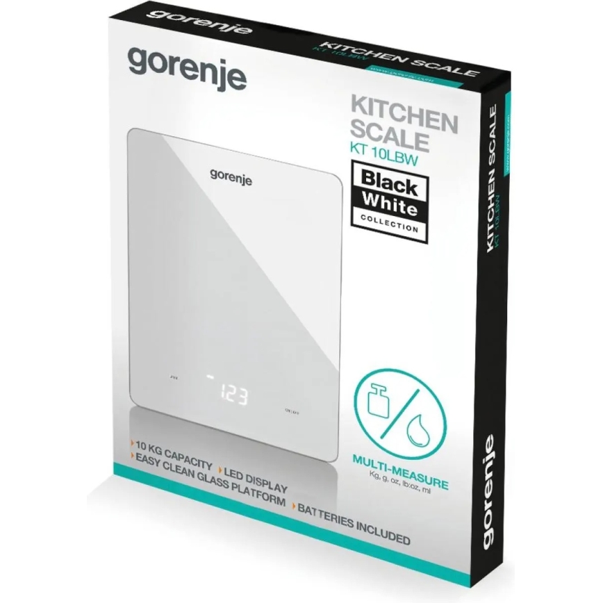 GORENJE KT10LBW - Balance de cuisine numérique, 3 piles AAA, blanche