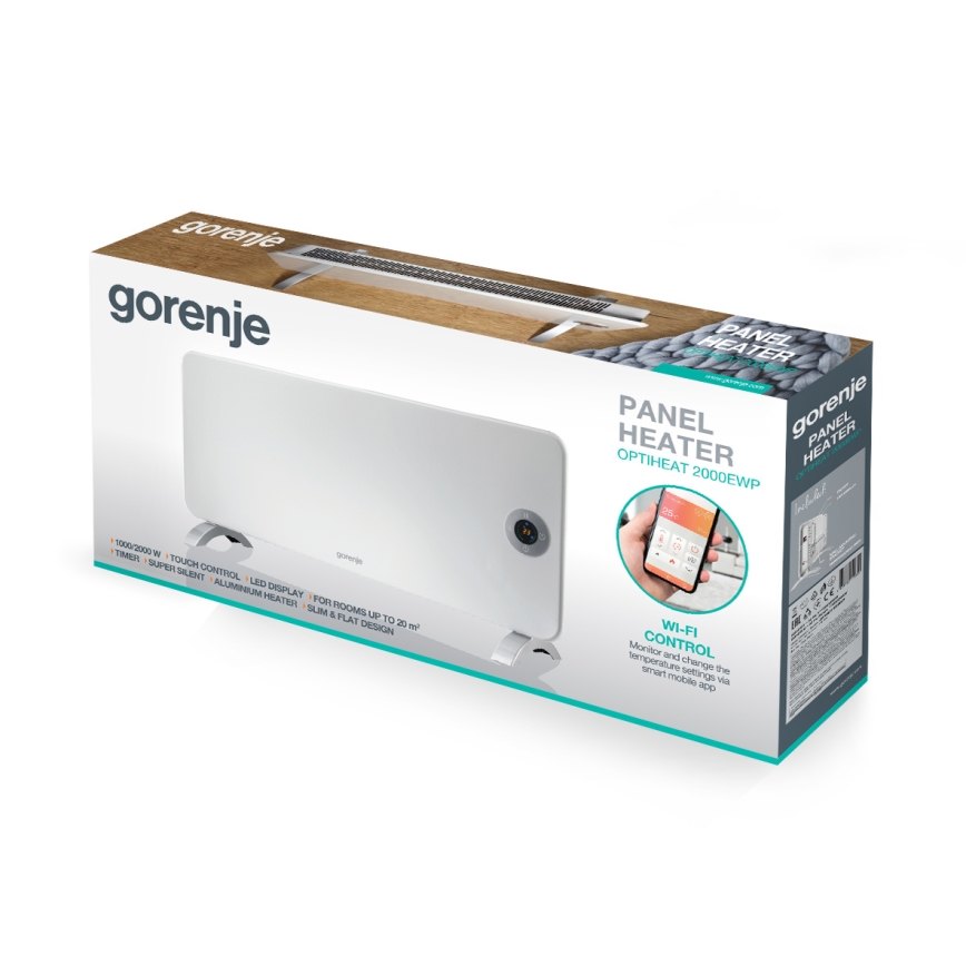 GORENJE OPTIHEAT 2000EWP - Slimme elektrische convectorkachel 2000W IP44 Wi-Fi wit