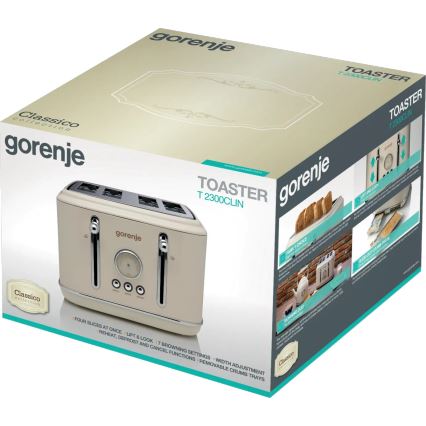 GORENJE T2300CLIN - Broodrooster met 4 sleuven, 1150W/230V, beige