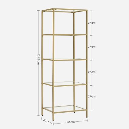Goudkleurige boekenkast GLASY 40x125x30 cm