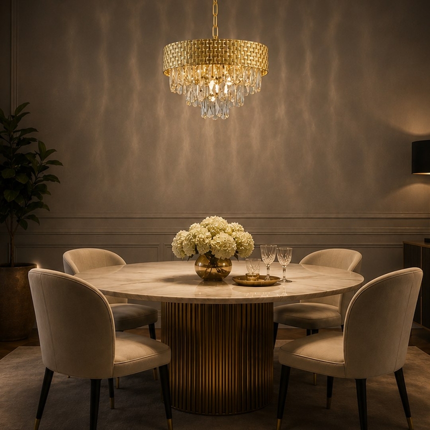 Goudkleurige hanglamp met ketting CHARLIZE 4xE14/10W/230V
