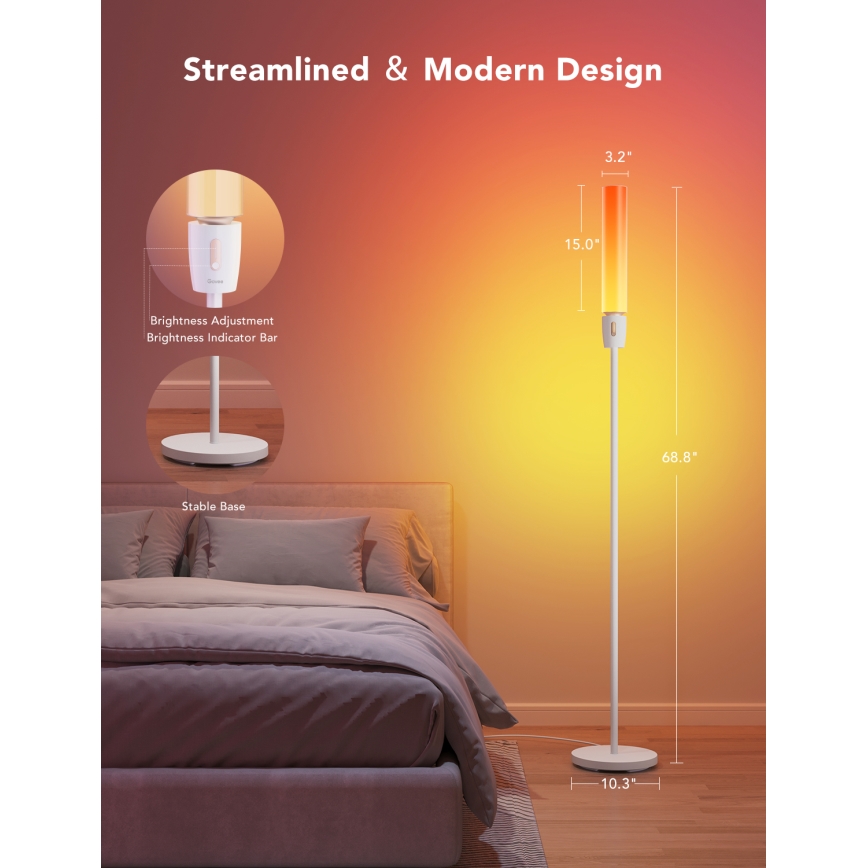 Govee - Dimbare LED Staande lamp CYLINDER SMART RGBICWW 2200-6500K