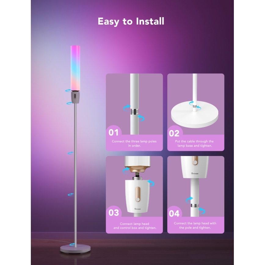 Govee - Dimbare LED Staande lamp CYLINDER SMART RGBICWW 2200-6500K