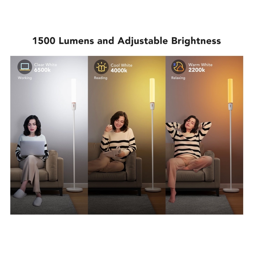 Govee - Dimbare LED Staande lamp CYLINDER SMART RGBICWW 2200-6500K