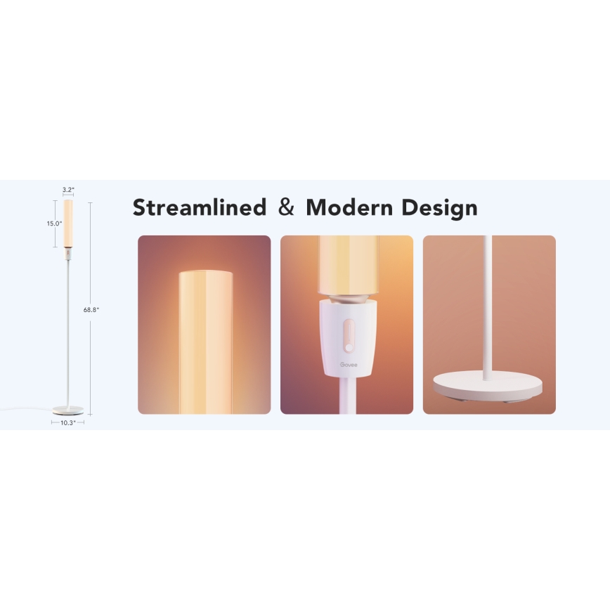 Govee - Dimbare LED Staande lamp CYLINDER SMART RGBICWW 2200-6500K