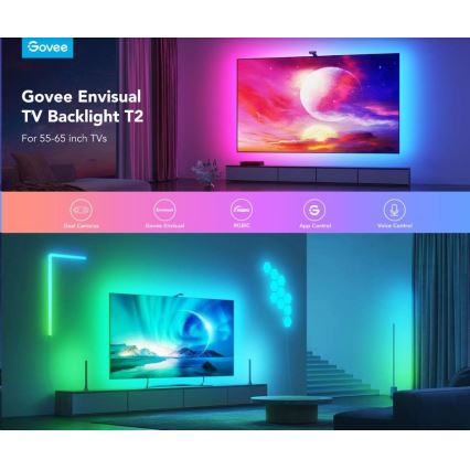 Govee - DreamView T2 DUAL TV 55-65 SMART LED-achtergrondverlichting RGBIC Wi-Fi + afstandsbediening