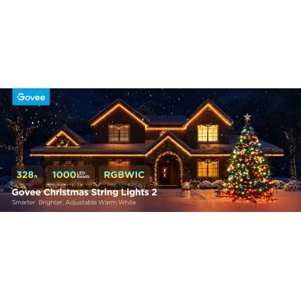 Govee - Guirlande de noël extérieure LED RGBICW 2700-6500K 20m Wi-Fi Matter IP66