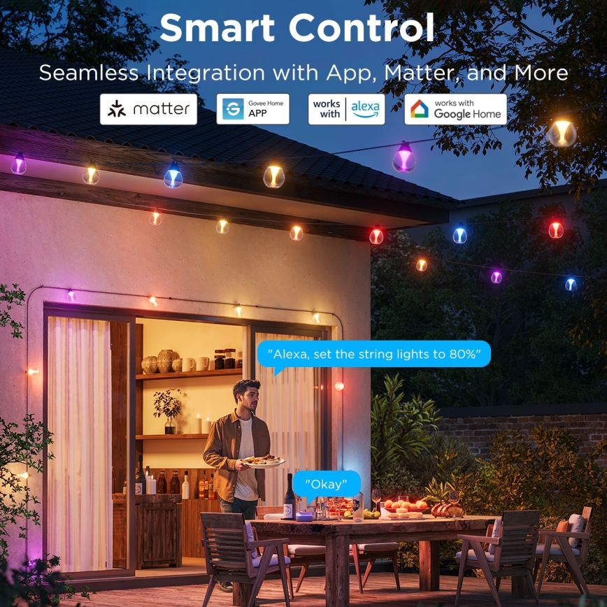 Govee- Guirlande décorative pour extérieur RGBICW à intensité variable LED/24W/230V IP67 2700-6500K Wi-Fi