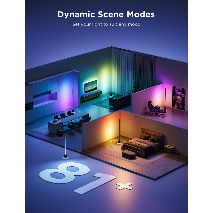 Govee - Lampadaire à intensité variable avec haut-parleur Pro RGBICWW 2200-6500K Wi-Fi + télécommande