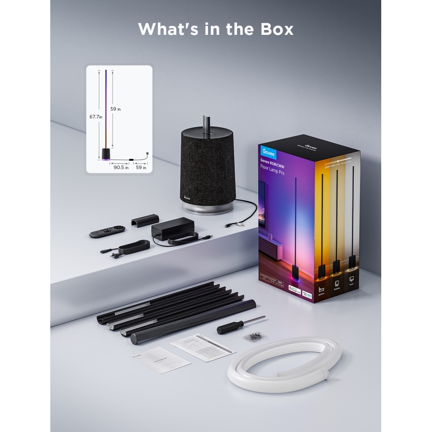 Govee - Lampadaire à intensité variable avec haut-parleur Pro RGBICWW 2200-6500K Wi-Fi + télécommande