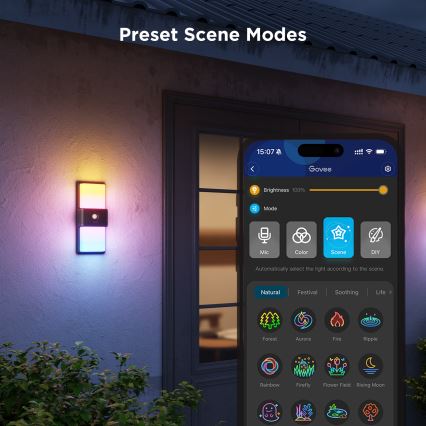 Govee - LED RGBIC dimbare buitenwandlamp met sensor MATTER LED/230V IP65 2700-6500K Wi-Fi