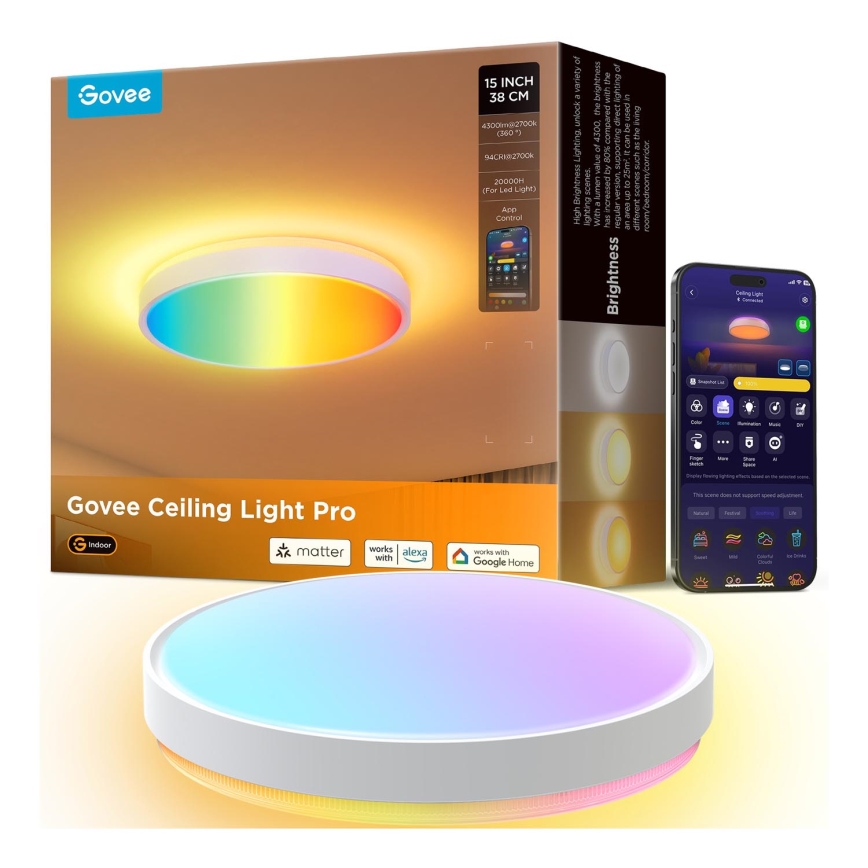 Govee - LED RGBIC Dimbare plafondlamp LED/49W/230V 2700-6500K Wi-Fi