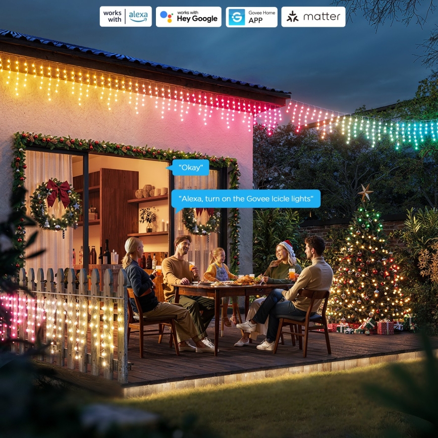 Govee - LED RGBIC Guirlande extérieure à glaçons 10m Wi-Fi Matter IP65