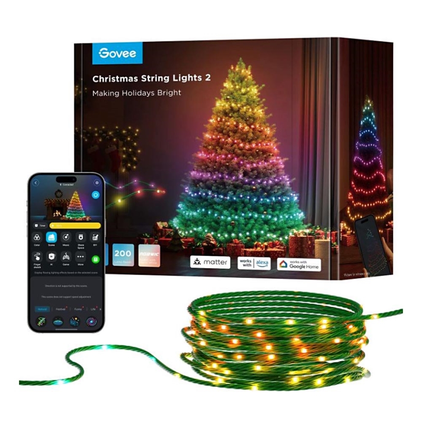 Govee - LED RGBICW Buiten Kerst lichtsnoer 2700-6500K 20m Wi-Fi Matter IP66