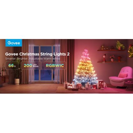 Govee - LED RGBICW Buiten Kerst lichtsnoer 2700-6500K 20m Wi-Fi Matter IP66