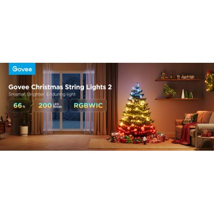 Govee - LED RGBICW Buiten Kerst lichtsnoer 2700-6500K 20m Wi-Fi Matter IP66
