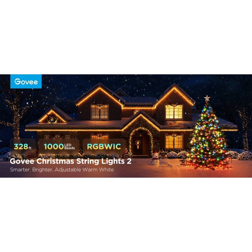 Govee - LED RGBICW Buiten Kerst lichtsnoer 2700-6500K 20m Wi-Fi Matter IP66
