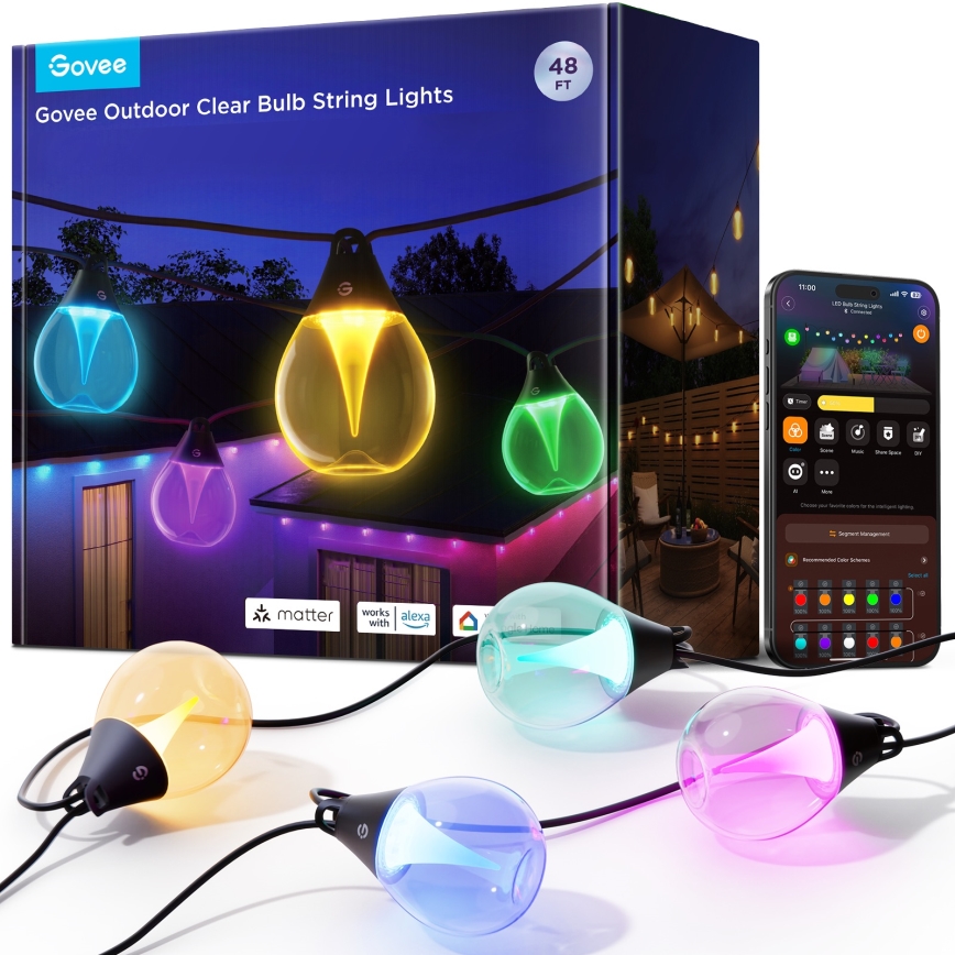 Govee - LED RGBICW Dimbaar buitenshuis Decoratieve lichtsnoer LED/24W/230V IP67 2700-6500K Wi-Fi