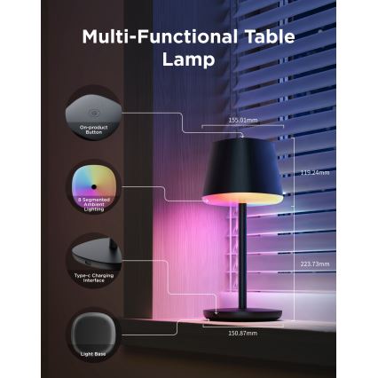 Govee - LED RGBICWW Dimbare tafellamp CLASSIC MATTER LED/10W/5V 4800mAh Wi-Fi