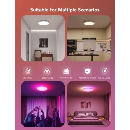 Govee - Plafonnier LED RGBICWW dimmable 29W/230V Ø 30 cm, finition mate, Wi‑Fi