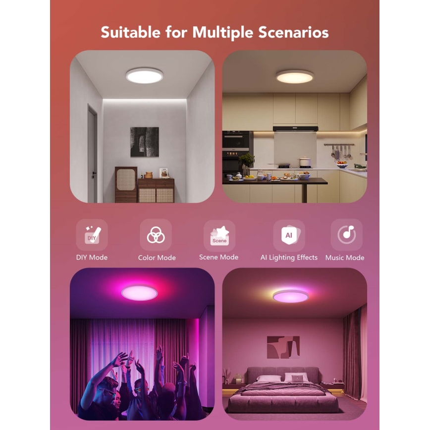 Govee - Plafonnier LED RGBICWW dimmable 29W/230V Ø 30 cm, finition mate, Wi‑Fi