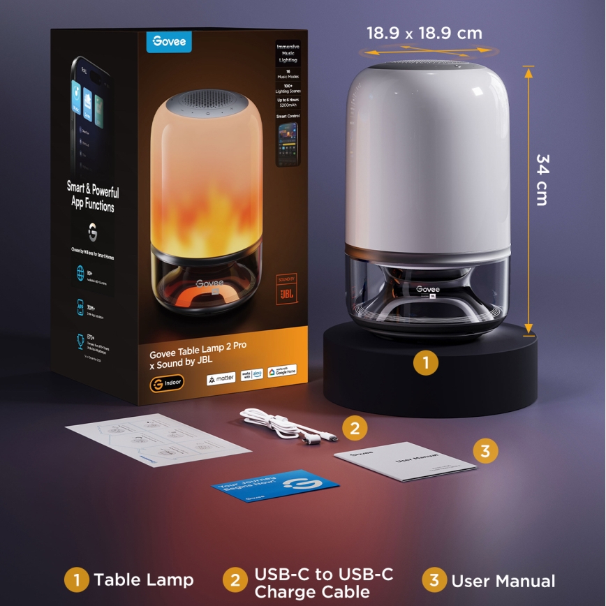 Govee - LED RGBW dimbare tafellamp met luidspreker LED/36W/12V Wi-Fi