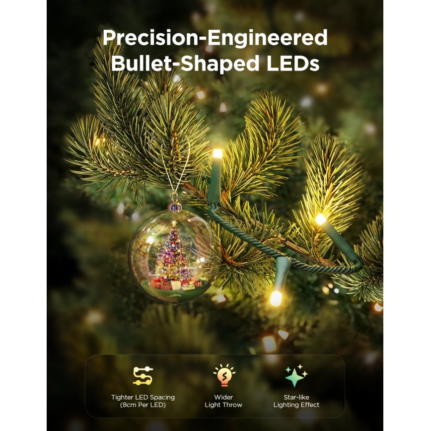 Govee - LED RGBWIC Guirlande de Noël extérieure 2700-6500K 30m Wi-Fi Matter IP65