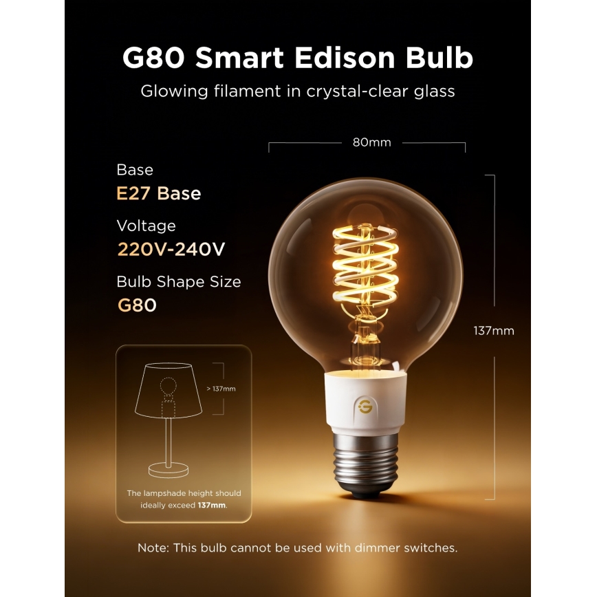 Govee - LED RGBWW dimbare lamp Smart MATTER G80 E27/5W/230V 2700-6500K Wi-Fi