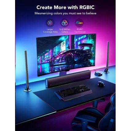 Govee - LOT 2x Smart Gaming Wi-Fi LED RGBIC Panels + Smart Dual + télécommande
