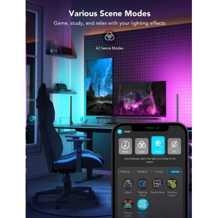Govee - LOT 2x Smart Gaming Wi-Fi LED RGBIC Panels + Smart Dual + télécommande