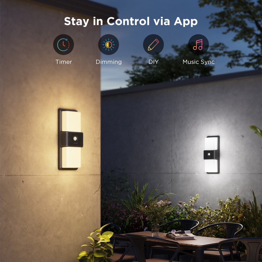 Govee - Applique murale extérieure RGBIC à intensité variable avec détecteur LED/230V IP65 2700-6500K Wi-Fi