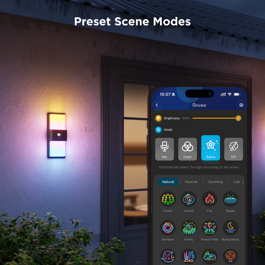 Govee - Applique murale extérieure RGBIC à intensité variable avec détecteur LED/230V IP65 2700-6500K Wi-Fi