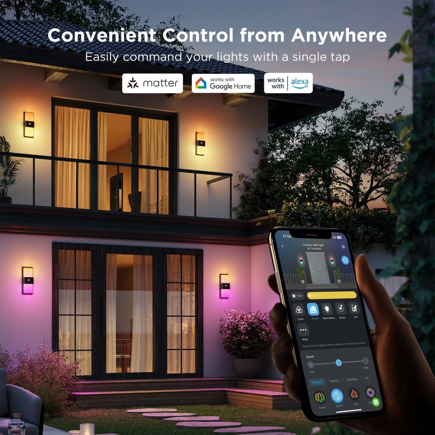 Govee - Applique murale extérieure RGBIC à intensité variable avec détecteur LED/230V IP65 2700-6500K Wi-Fi