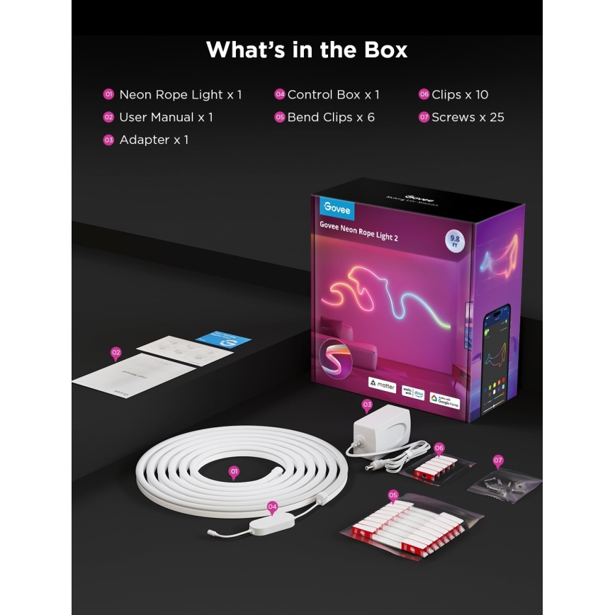 Govee - Neon 2 MATTER ruban LED flexible 3m RGBIC Wi-Fi