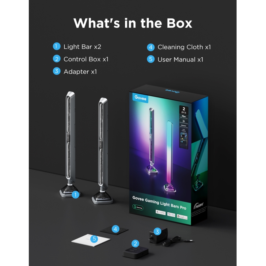 Govee - Panneaux lumineux intelligents RGBIC Gaming Pro (Matter, Wi-Fi)