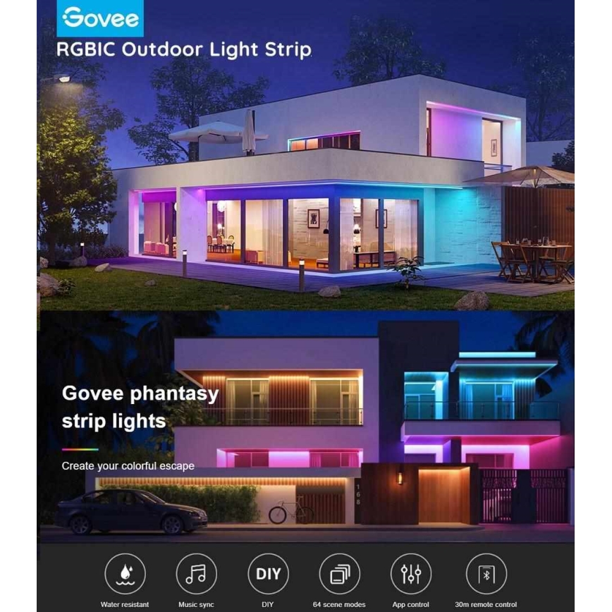 Govee - Phantasy Buiten Pro SMART LED stroken 10m - buitenshuis RGBIC Wi-Fi IP65