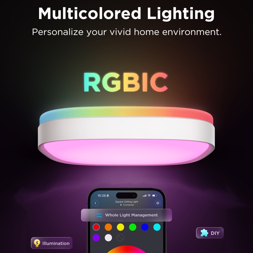 Govee - Plafonnier RGBIC à intensité variable LED/24W/230V 2700-6500K Wi-Fi