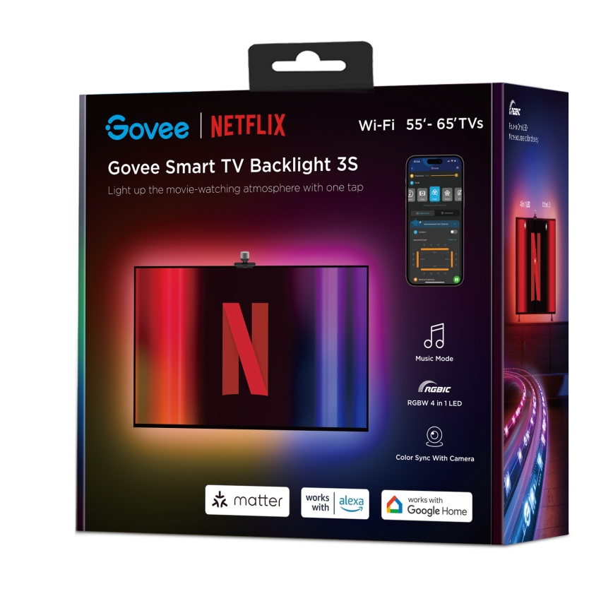 Govee - Rétroéclairage Backlight 3S Netflix TV 55-65" SMART LED RGBICW Wi-Fi + Télécommande